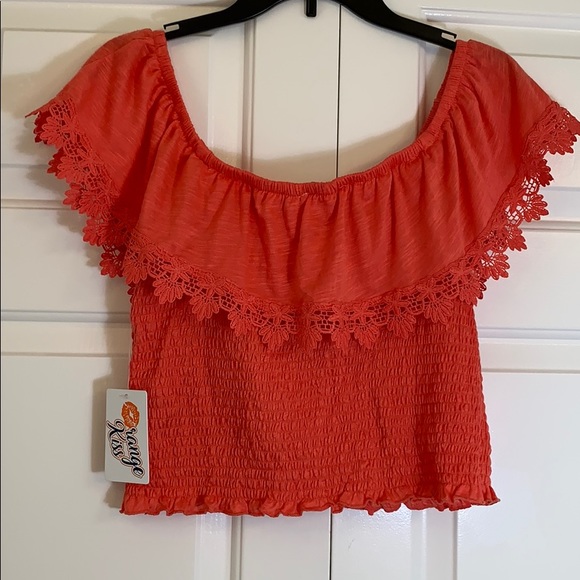 ORANGE KISS Smocked Ruffle Off Shoulder Top - Picture 9 of 11
